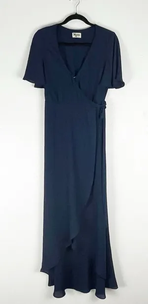 SHOW ME YOUR MUMU Marianne Navy Wrap Flutter Sleeves V-Neck Dress Small Wedding thumbnail 1