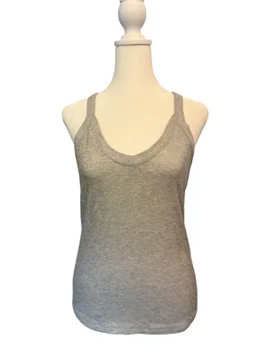 Free People Ribbed V-Neck Tank Top in Heather Gray thumbnail 2