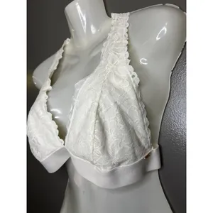 PINK Bralette Bra Womens Large White Lace Wireless Crossback Strappy Lined B Cup thumbnail 3
