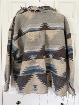 La Miel Aztec Tapestry Fringe Coat Southwest Size Large thumbnail 7