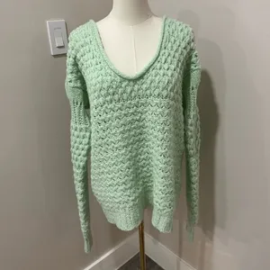 Free‎ People Mint Green Chunky Knit Scoop Neck Lantern Sleeve Sweater Small thumbnail 2