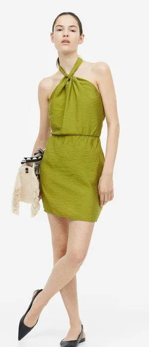 H&M NWT Olive Green Halterneck Dress thumbnail 1