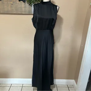 Lulus Classic Elegance Black Satin Sleeveless Mock Neck Maxi Dress thumbnail 5