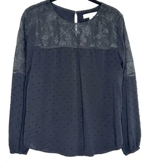 Loft Black Swiss Dot Lace Blouse Size Small thumbnail 1
