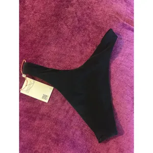 QUINCE Italian High Leg Ring Bikini Bottom MINIMALIST Swimsuit NWT XS Black Gold thumbnail 7