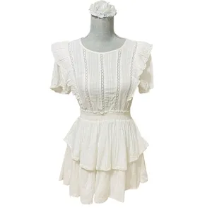 The Post White Ruffle Lace Trim Mini Dress Women’s Small Cotton Rayon thumbnail 2