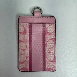 Coach ID Lanyard Case Pink Signature Monogram Stripe Designer Card Case Wallet thumbnail 2