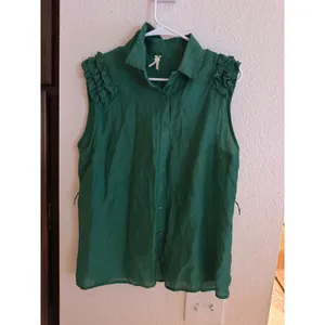 Lapis Women‎ XL Green Sleeveless Ruffle Shoulder Button Down Blouse Top thumbnail 2