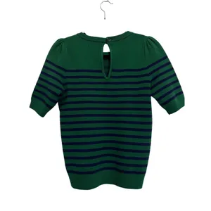 Maeve By Anthropologie Harmon Sweater Tee Green-Blue Stripes Short Sleeve Sz XS thumbnail 2