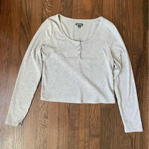Wild fable target gray cropped Henley style ribbed top thumbnail 1