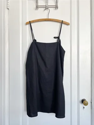 Reformation • Aubree Linen Dress black mini a-line shift tie spaghetti straps thumbnail 3