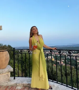 Zara elegant Yellow lime green Halter maxi dress evening wedding party thumbnail 3