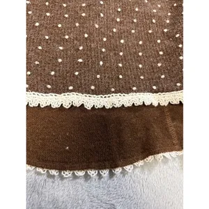 Altar’d State Brown And Cream Dot Sweater Crochet Lace Trim Bell Sleeve Size L thumbnail 4