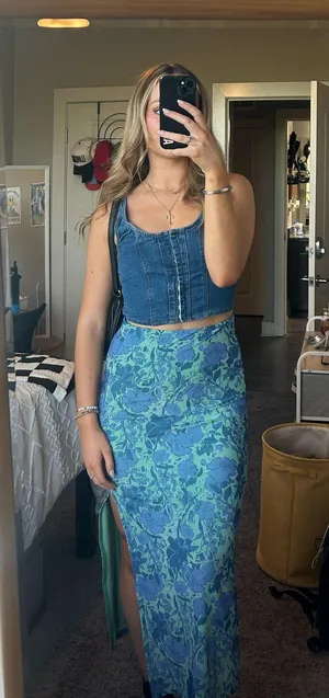 Free people Rosalie Floral Print Mesh Skirt in blue S thumbnail 2