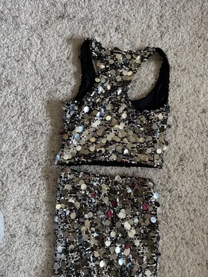 Lulu’s Prominent Sparkle Silver Sequin Matching Set Sz Small Crop Top Maxi Skirt thumbnail 7