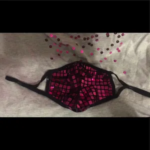 Hot Pink Sequin Grid Pattern Breathable Mask thumbnail 6