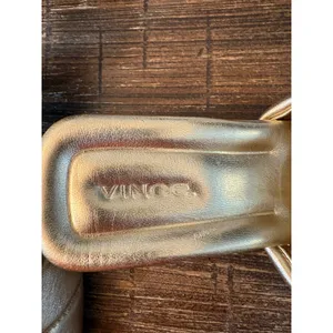 Vince Ceil‎ Mule Sandals Women 9 Gold Quilted Metallic Leather Kitten thumbnail 4