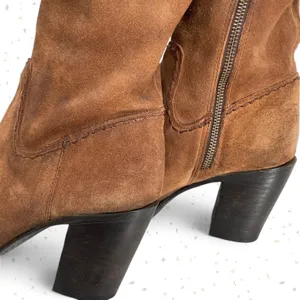Freebird by Steven Brock Boots Brown Tan Suede Tall Heel Leather OTK Fall Boho 9 thumbnail 8