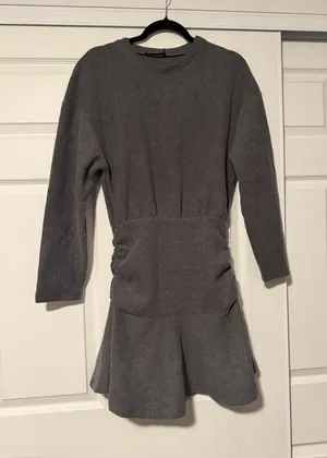 Zara Gray‎ Ribbed Knit Sweater Mini Dress Blend Chunky Structured Tik Tok Flaw thumbnail 1