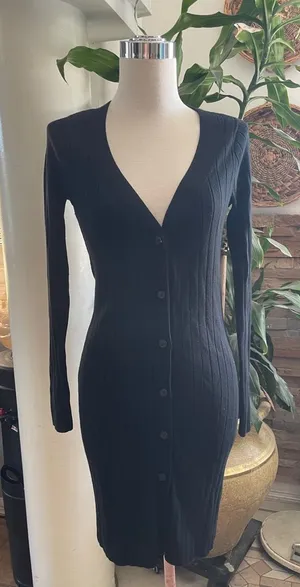 Abercrombie & Fitch Black Long-Sleeve Button Rib Dress thumbnail 1