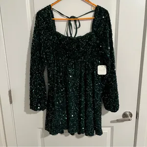 NEW Altar’d State Green Sequin Holiday Dress Plus Size Medium NWT thumbnail 6