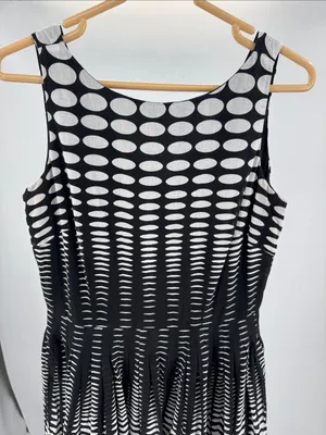 Talbots Black and White Polka Dot knee length Dress 8 cotton career party event thumbnail 8