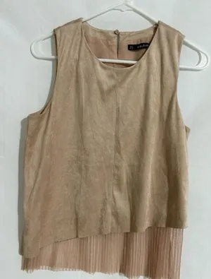ZARA Ladies Beige Top Faux‎ Suede Boho Size M Festival Blouse thumbnail 1