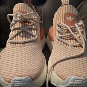 Adidas Peach and White Striped Sneakers thumbnail 2