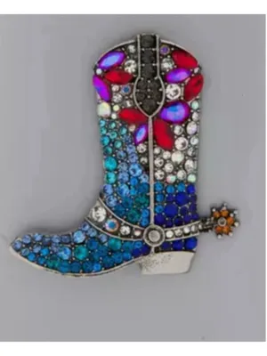 NEW Cowboy Boot Rhinestone Brooch Pin Western Bag Charm Blue Red Crystal NWT thumbnail 3
