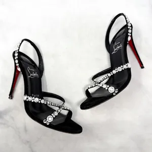 Christian Louboutin Emilie Strass 100 Embellished Strappy Sandal Heels Black 38 thumbnail 7