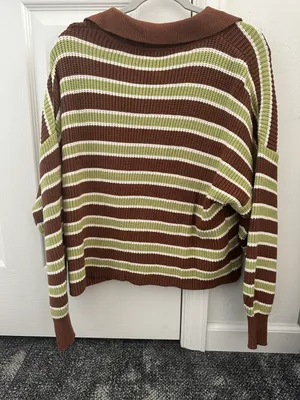 Green And Brown Striped Sweater Size M thumbnail 2