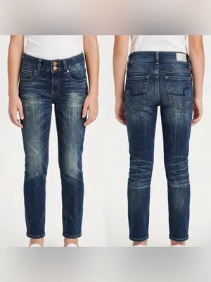 American Eagle Outfitters Juniors Dark Blue Cropped Slim Straight Jeans Size 0 thumbnail 2