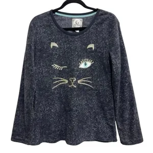 PJ Couture Winking Cat Plush Lounge Top Gray‎ Women's Large thumbnail 1
