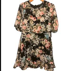 Lulus Spring My Bell Black Floral Print Ruffled Puff Sleeve Mini Dress thumbnail 4