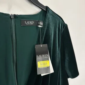Lauren Ralph Lauren Velvet Flutter Sleeve Cocktail Midi Dress Green US 16 NWT thumbnail 14