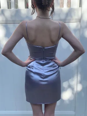 Hailey Logan Lavender Satin Slip Dress with Black Sequin Panels thumbnail 4