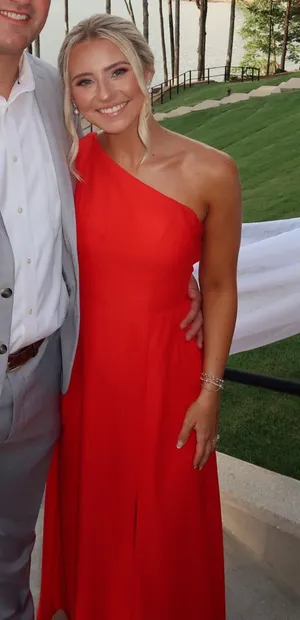 JJ's House Chiffon Dress A-Line One-Shoulder Floor-Length Red thumbnail 1