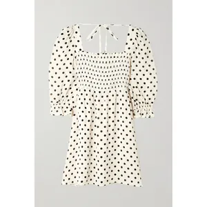 REFORMATION Zaria Dress Portofino Polka Dot Black White Smocked Mini Dress XS thumbnail 11