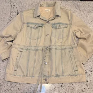 Universal‎ Thread Denim Utility Jacket Beige Sand Drawstring Waist Coat Womens M thumbnail 2