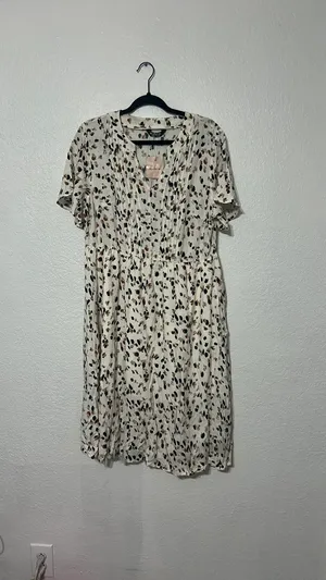 BloomChic Cream Midi Dress with Black and Brown Leaf Print thumbnail 3