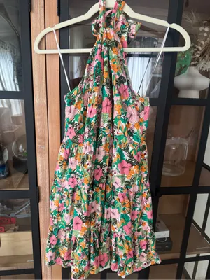 Copper key mini dress colorful floral tropical print halter neck open back linen thumbnail 8