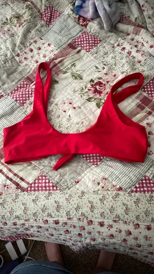 Adjustable Front Tie Red Bikini Top Size M thumbnail 3