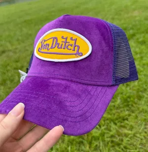 Von Dutch unisex Purple and Yellow Mesh Trucker Hat thumbnail 1