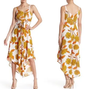 Free People Ivy Street Wide Leg Sunflower Jumpsuit Large Fall Leaves Boho Flowy Orange Crop thumbnail 2