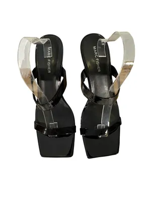 Marc Fisher Zasha Women 9.5 Black Square Toe Heeled Mules Y2K Strappy Sandals thumbnail 4