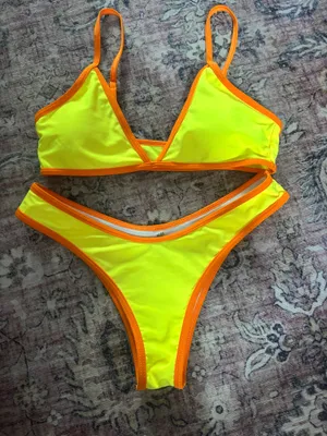 SHEIN Neon Yellow Bathing Suit Set thumbnail 1