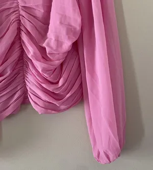 Abercrombie & Fitch Long Sleeve Blouse Cinched Front Tie Sheer Sleeves Pink XL thumbnail 4