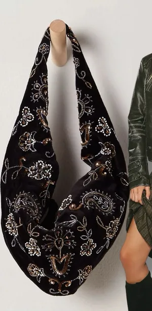 Free People Bohemian Witchy Nashville Nights Beaded Velvet Bag Black NWT Evening thumbnail 1