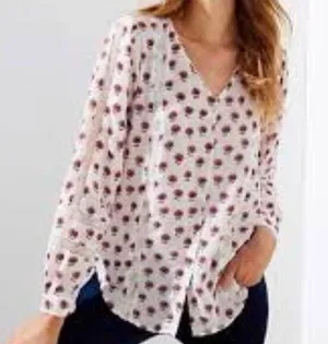 LOFT Floral Eyelet Blouse White M thumbnail 2
