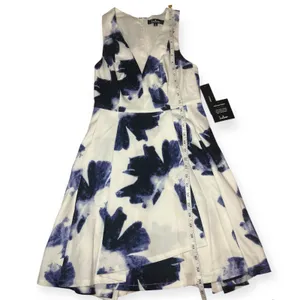 NWT Lulus White‎ Blue Floral Fit & Flare Deep V Mini Dress Resortwear Size Small thumbnail 11